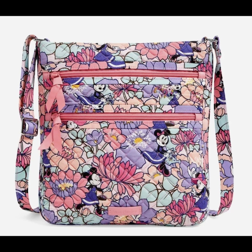 Disney Vera Bradley Triple Zip Hipster Crossbody Minnie Mouse Garden Party NWT